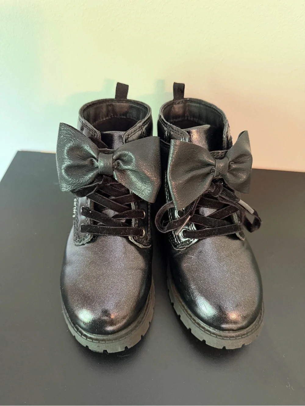 Carter's Black Girls' Bow Lace-Up Combat Boots- size 11